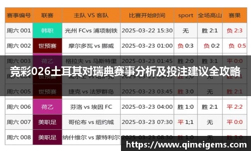 竞彩026土耳其对瑞典赛事分析及投注建议全攻略